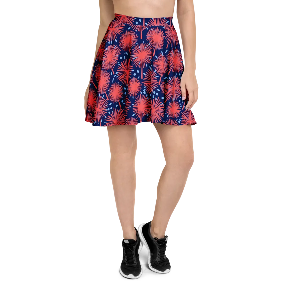 Coral Fireflower on Skater Skirt — Front