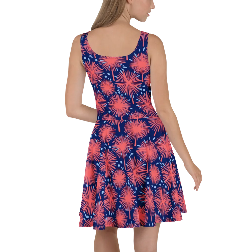 Coral Fireflower on Skater Dress — Back