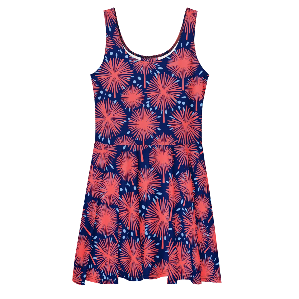 Coral Fireflower on Skater Dress — Front