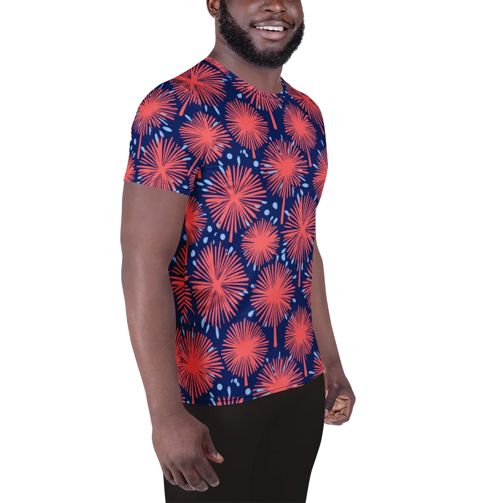 Coral Fireflower on Men's Athletic T-Shirt — Right