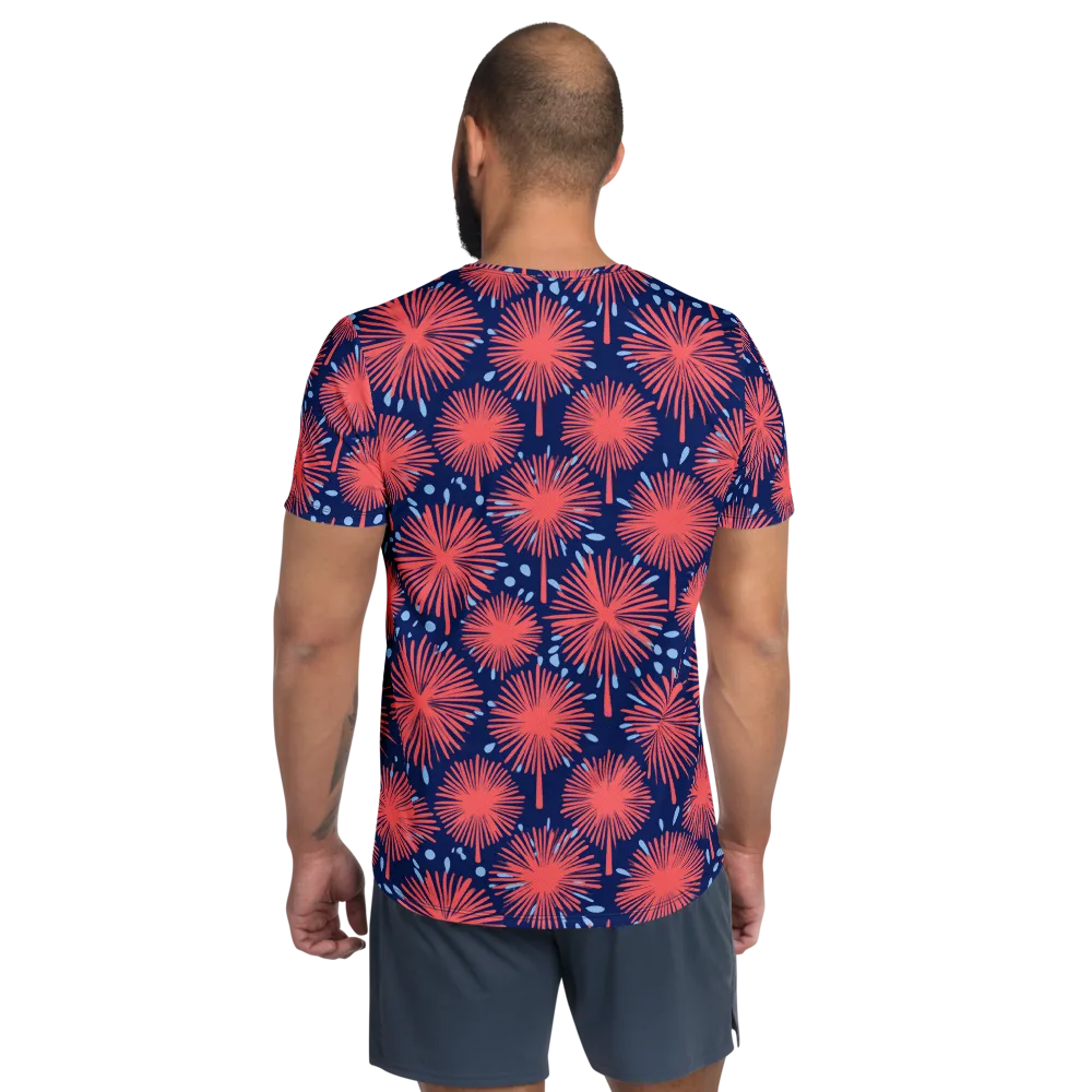 Coral Fireflower on Men's Athletic T-Shirt — Back