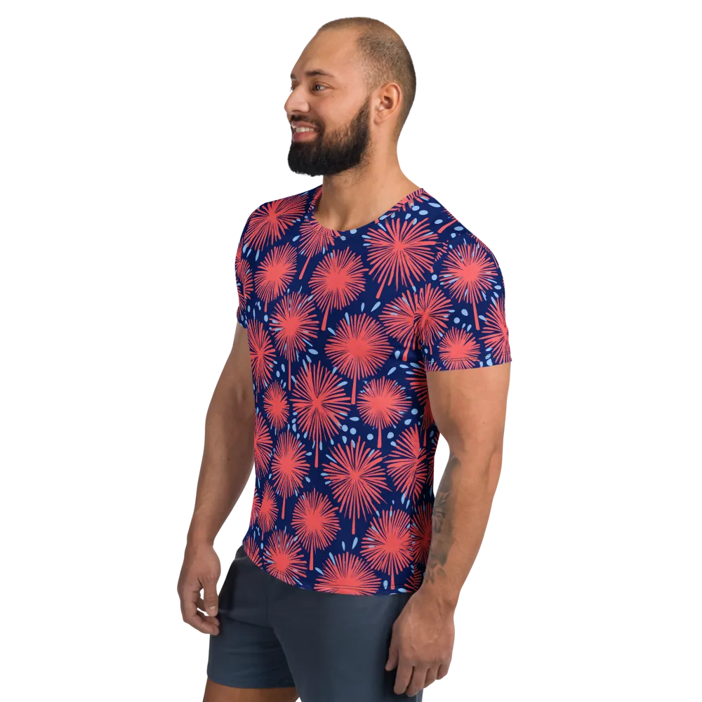 Coral Fireflower on Men's Athletic T-Shirt — Left