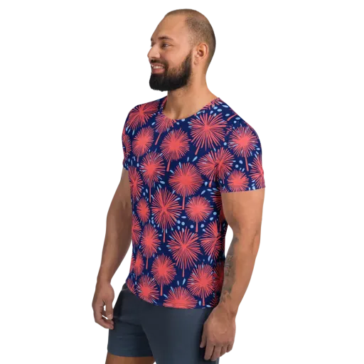 Coral Fireflower on a Men's Athletic T-Shirt