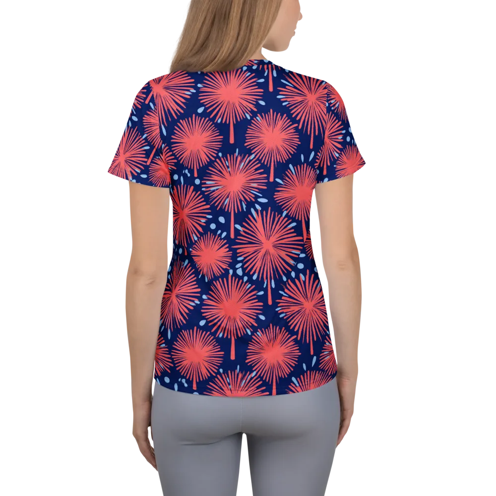 Coral Fireflower on Women's Athletic T-Shirt — Back