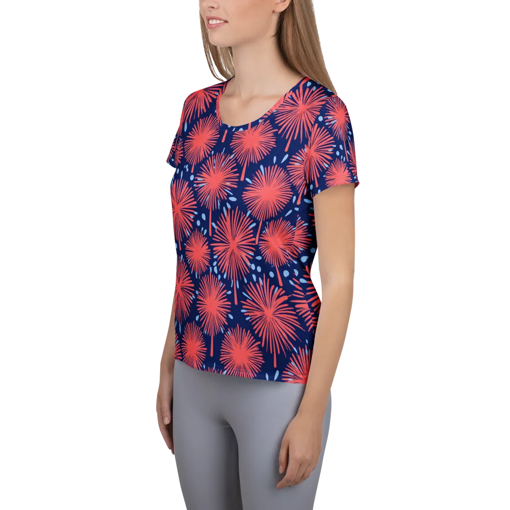 Coral Fireflower on Women's Athletic T-Shirt — Left