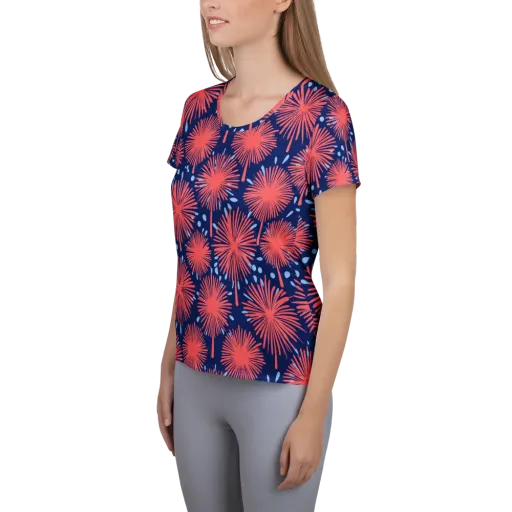 Coral Fireflower on a Women's Athletic T-Shirt