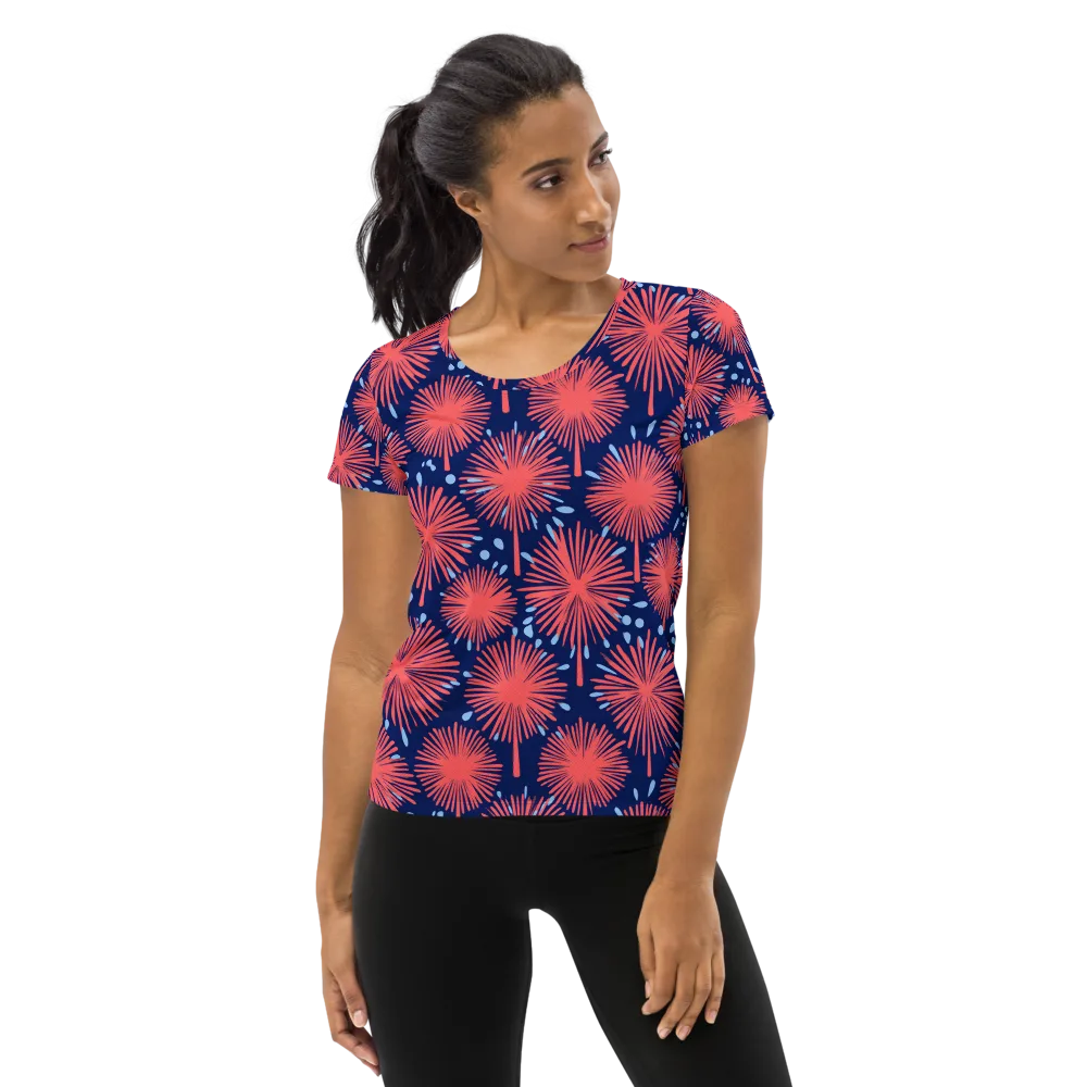 Coral Fireflower on Women's Athletic T-Shirt — Front