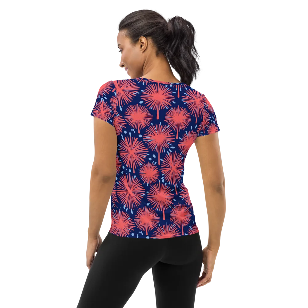 Coral Fireflower on Women's Athletic T-Shirt — Back
