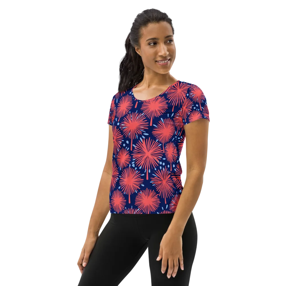 Coral Fireflower on Women's Athletic T-Shirt — Left