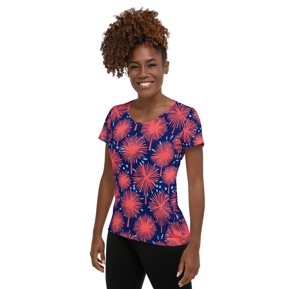 Coral Fireflower on Women's Athletic T-Shirt — Left