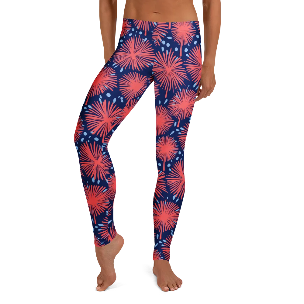 Coral Fireflower on Leggings — Front