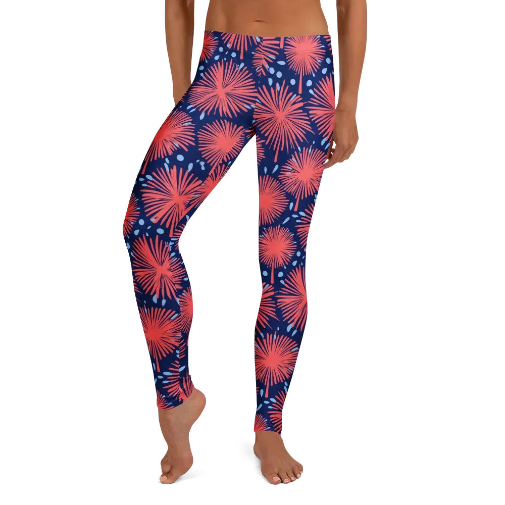Coral Fireflower on Leggings — Front