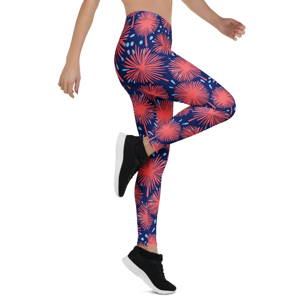 Coral Fireflower on Leggings — Right