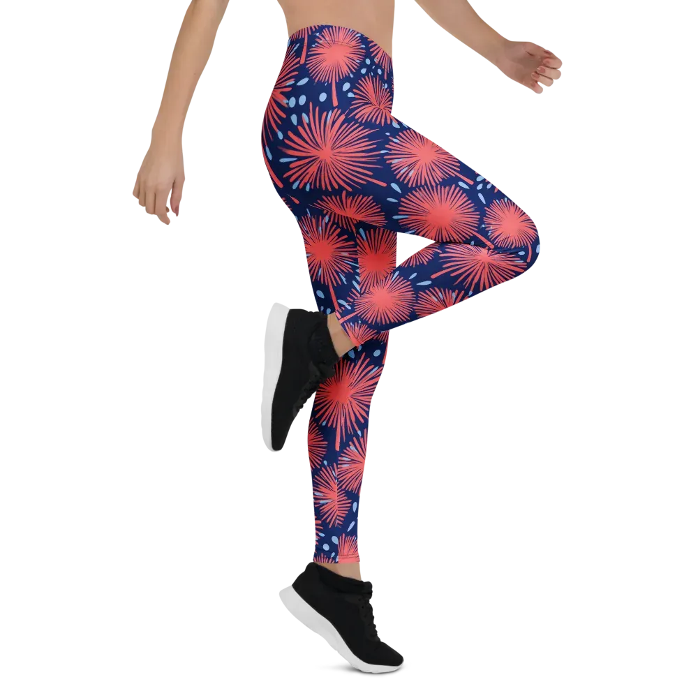 Coral Fireflower on Leggings — Right