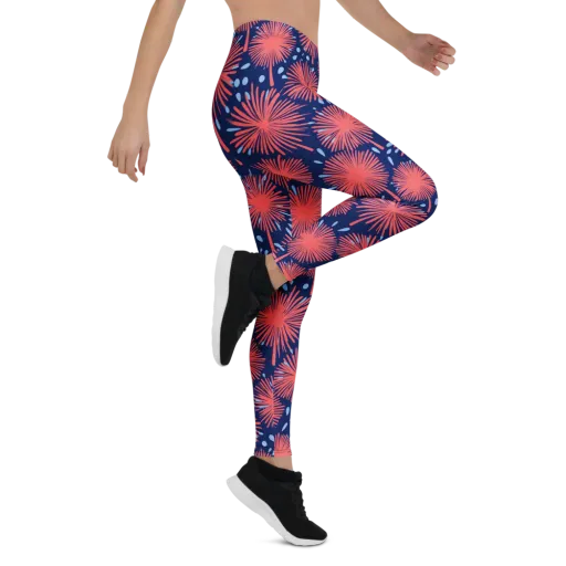 Coral Fireflower on a Leggings