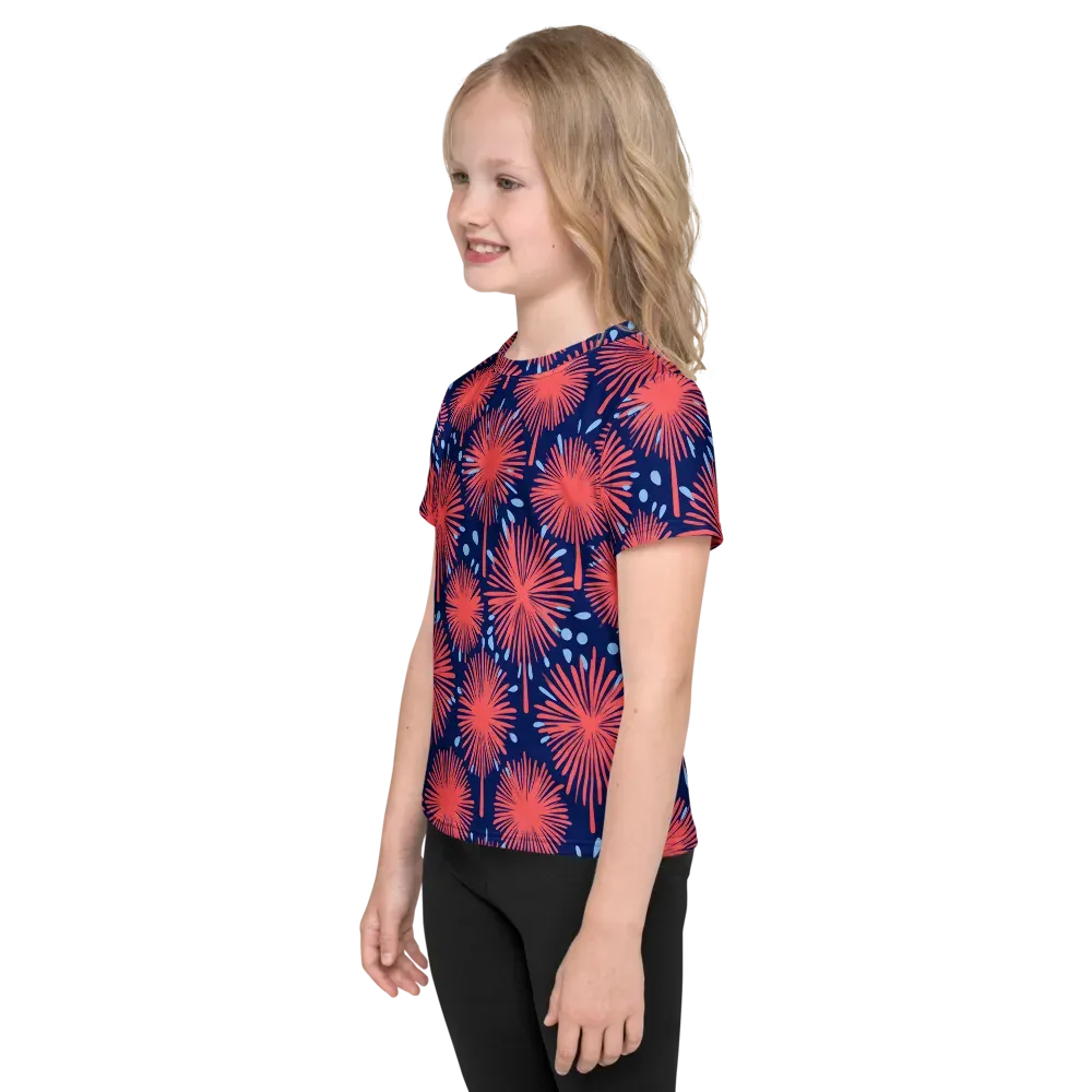 Coral Fireflower on Kids Crew Neck T-Shirt — Left