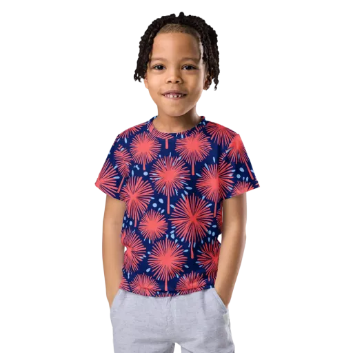 Coral Fireflower on a Kids Crew Neck T-Shirt