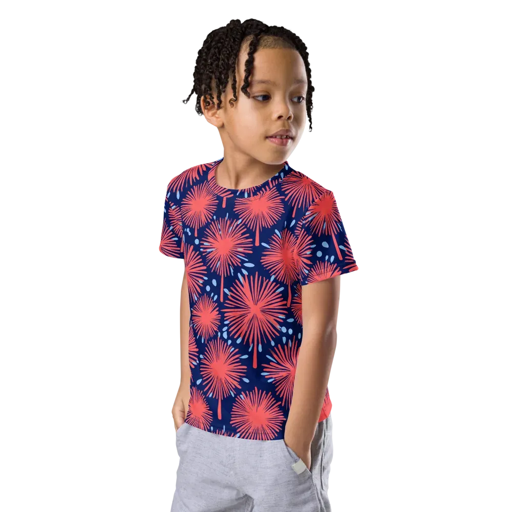 Coral Fireflower on Kids Crew Neck T-Shirt — Left Front