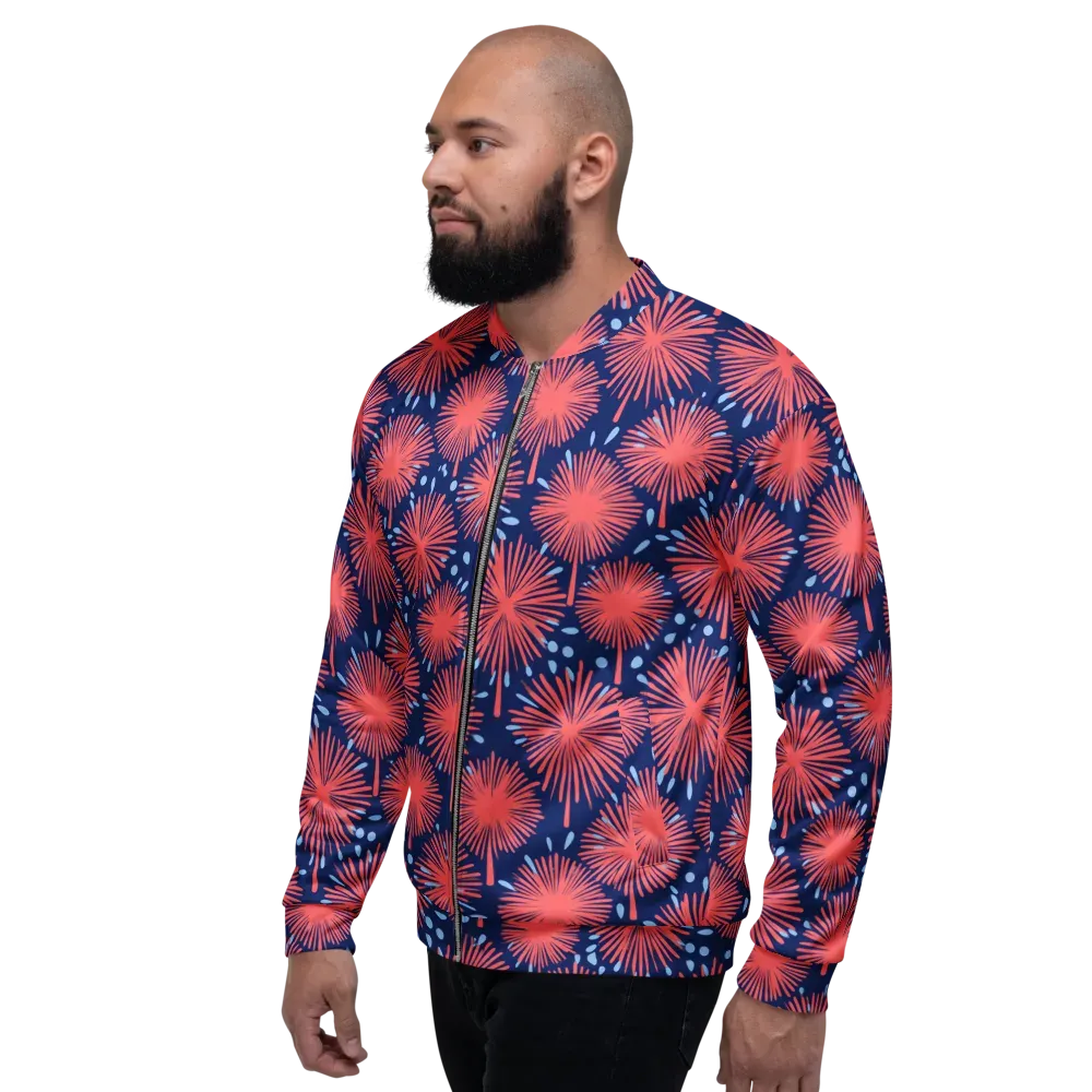 Coral Fireflower on Bomber Jacket — Left