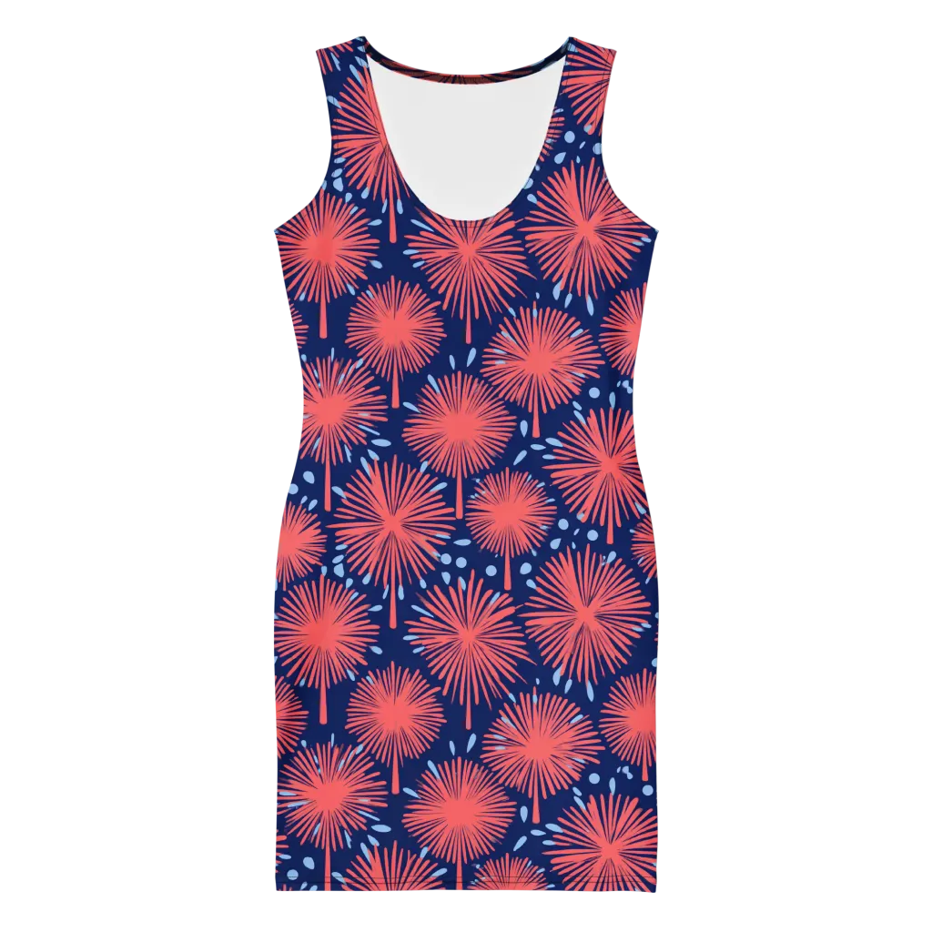 Coral Fireflower on Bodycon Dress — Front