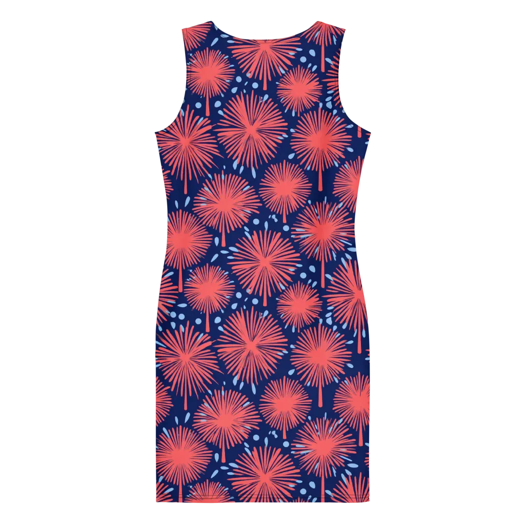 Coral Fireflower on Bodycon Dress — Back