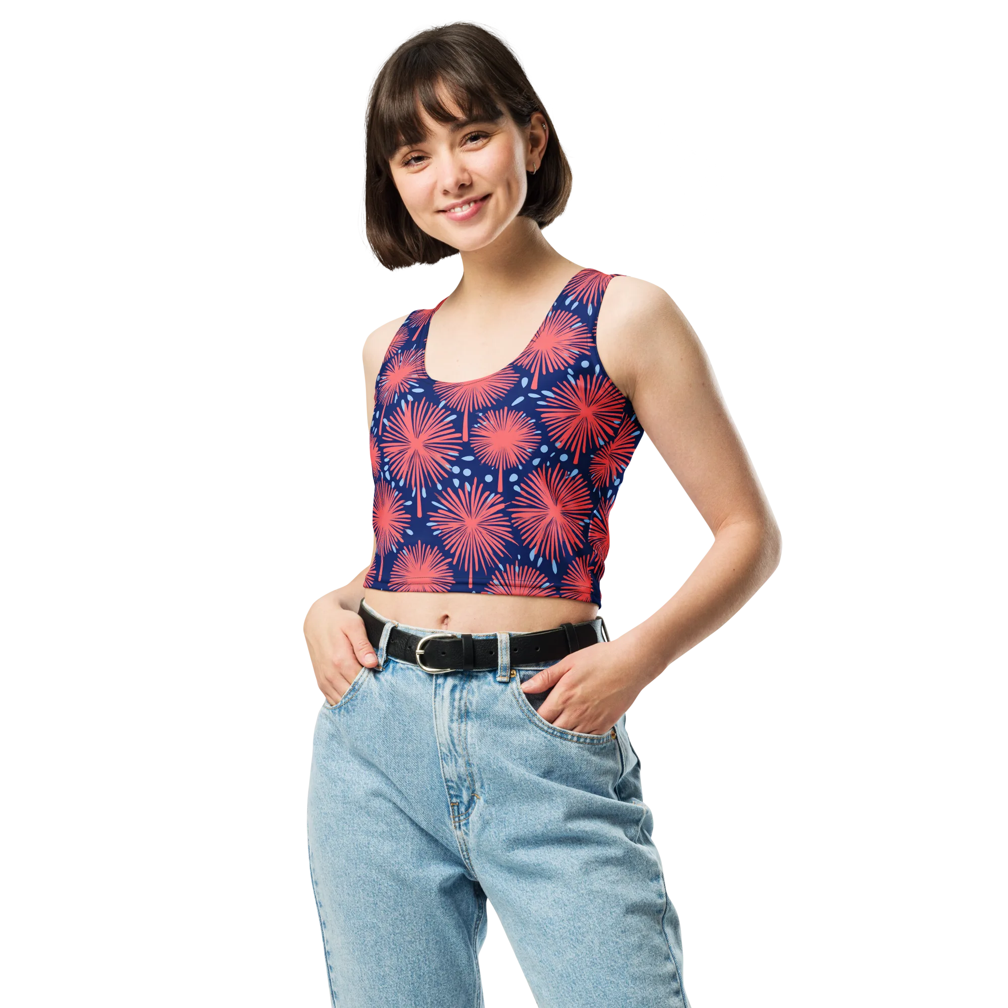 Coral Fireflower on Crop Top — Front