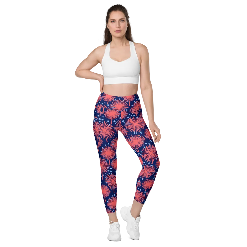 Coral Fireflower on Leggings with Pockets — Front