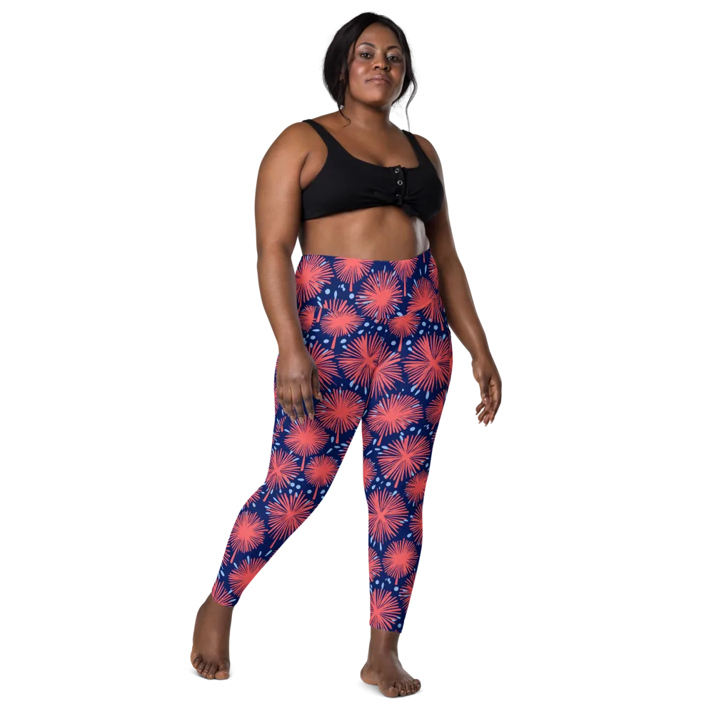 Coral Fireflower on Leggings with Pockets — Front