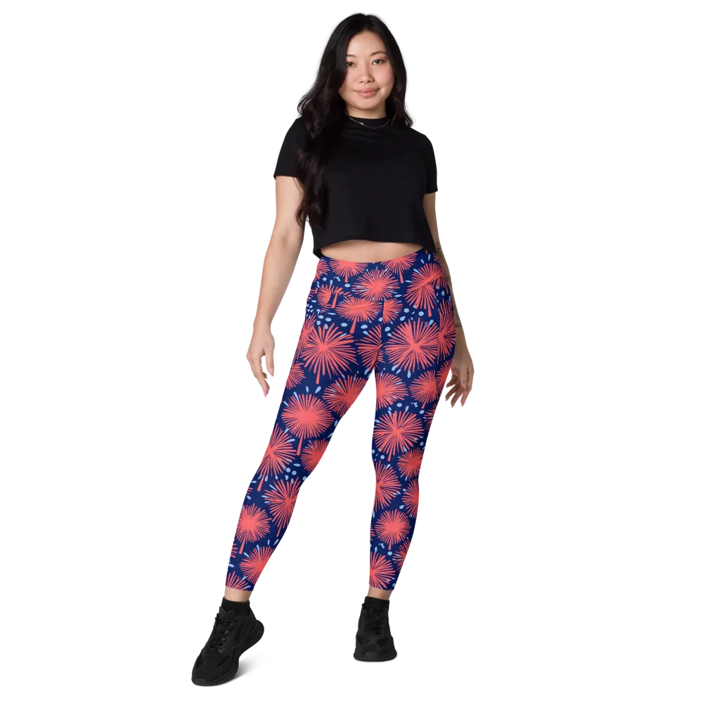 Coral Fireflower on Leggings with Pockets — Front