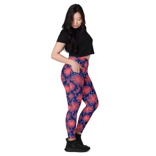 Coral Fireflower on a Leggings with Pockets