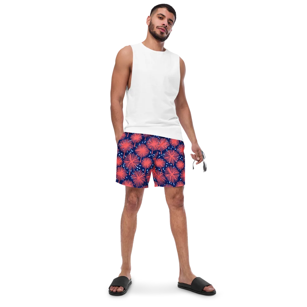 Coral Fireflower on Swim Trunks — Front
