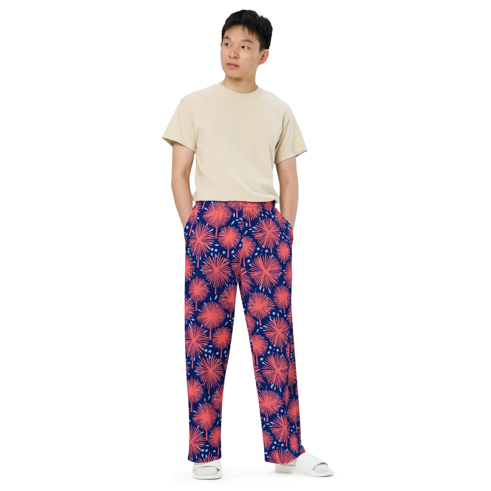 Coral Fireflower on Wide-Leg Pants — Front