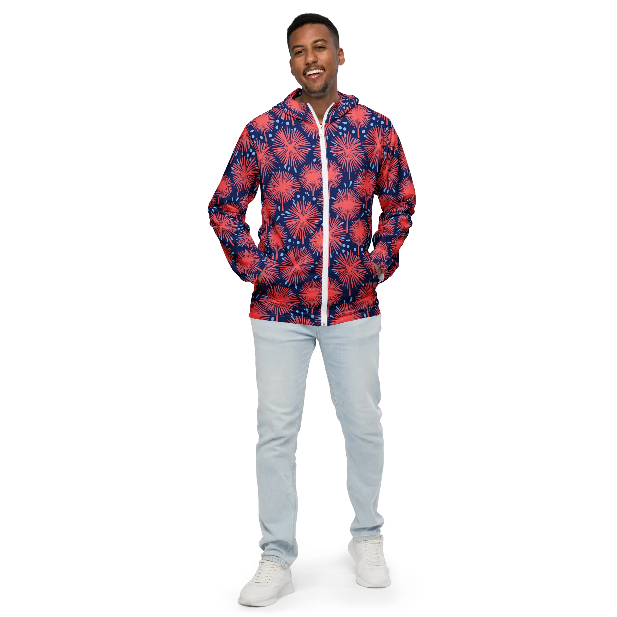 Coral Fireflower on Men's Windbreaker — Front