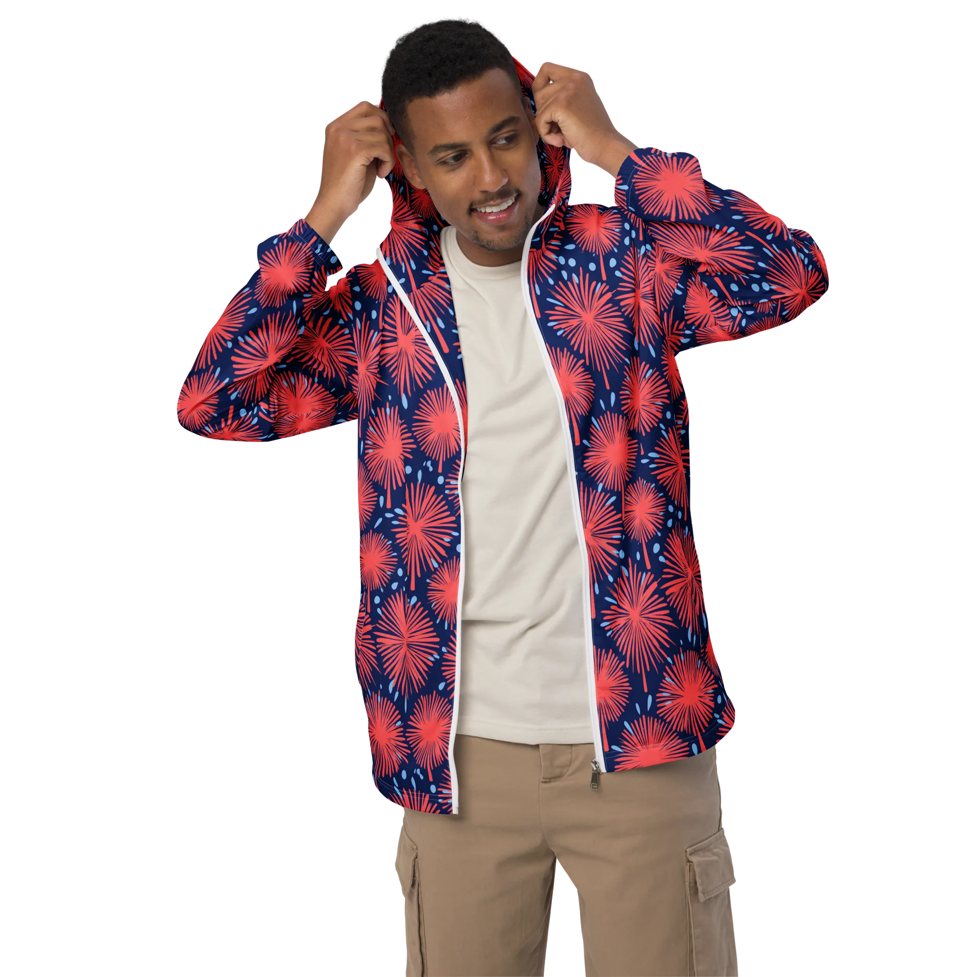Coral Fireflower on Men's Windbreaker — Front