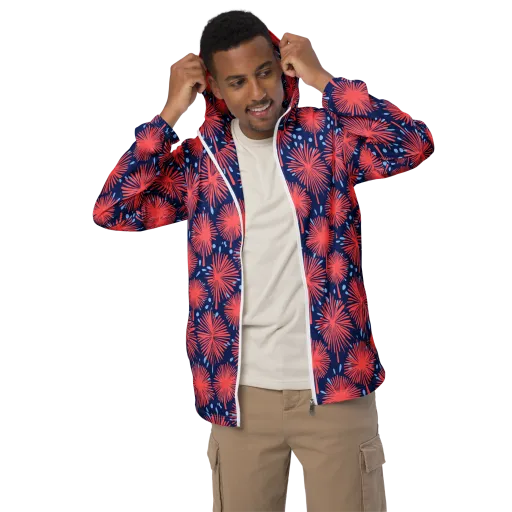 Coral Fireflower on a Men's Windbreaker