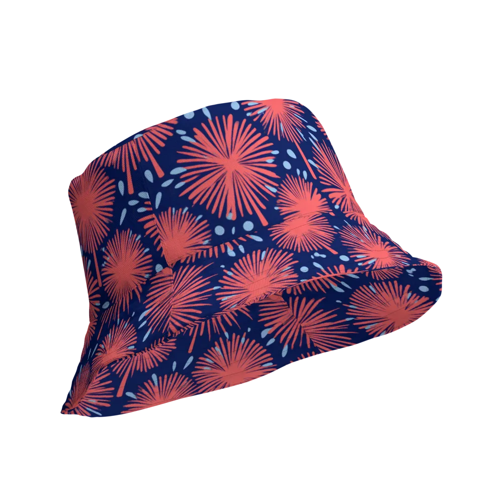 Coral Fireflower on Reversible Bucket Hat — Product details Outside