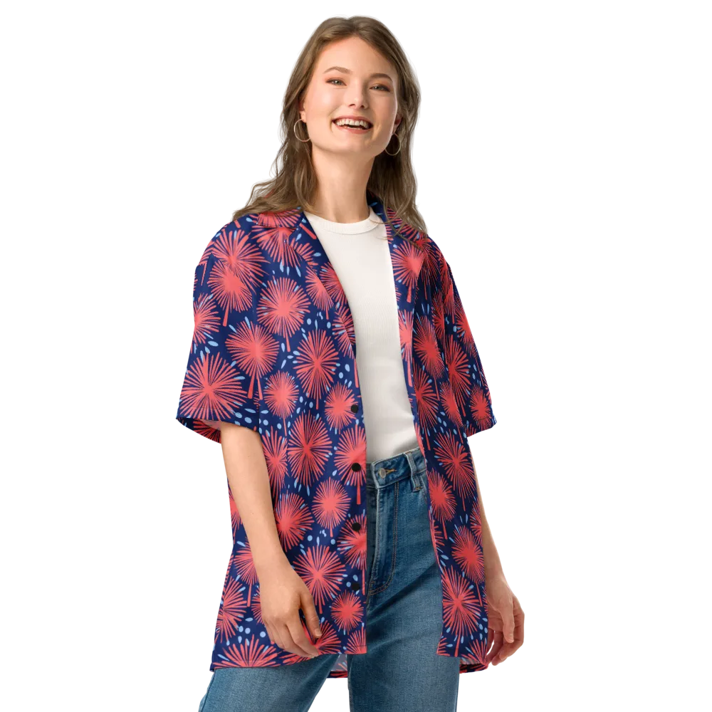 Coral Fireflower on Button Shirt — Front