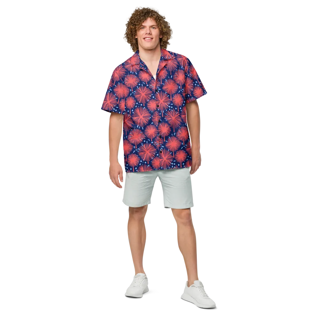 Coral Fireflower on Button Shirt — Front