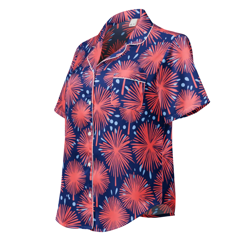Coral Fireflower on Women's Short Sleeve Pajama Top — Left Front