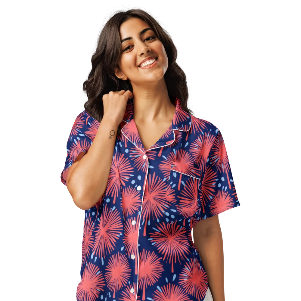 Coral Fireflower on Women's Short Sleeve Pajama Top — Front