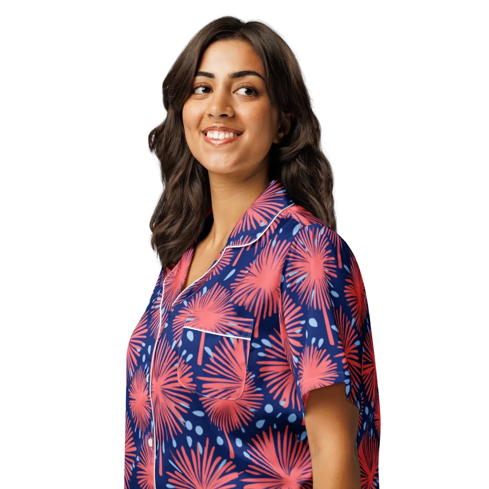 Coral Fireflower on Women's Short Sleeve Pajama Top — Left Front