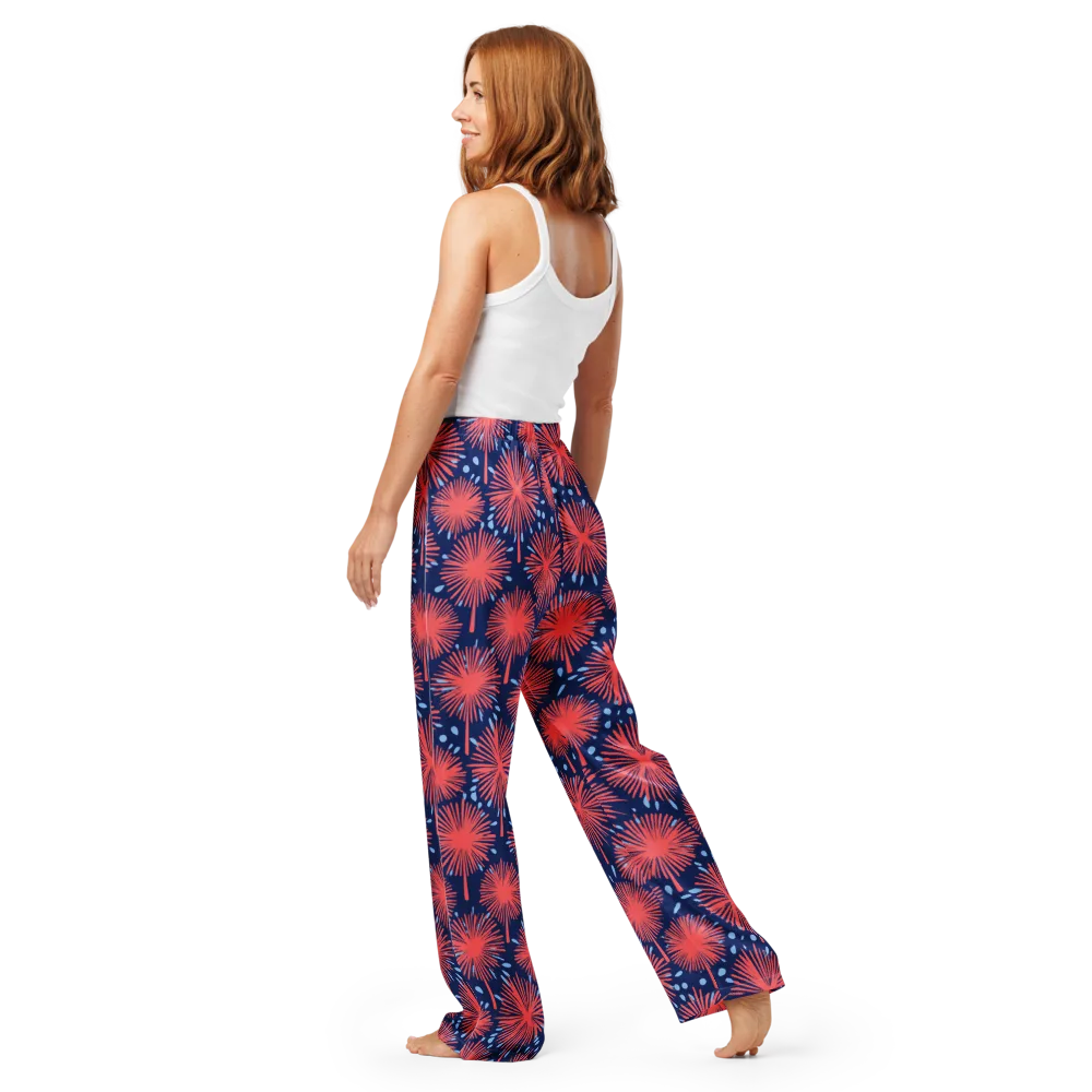 Coral Fireflower on Women's Pajama Pants — Back