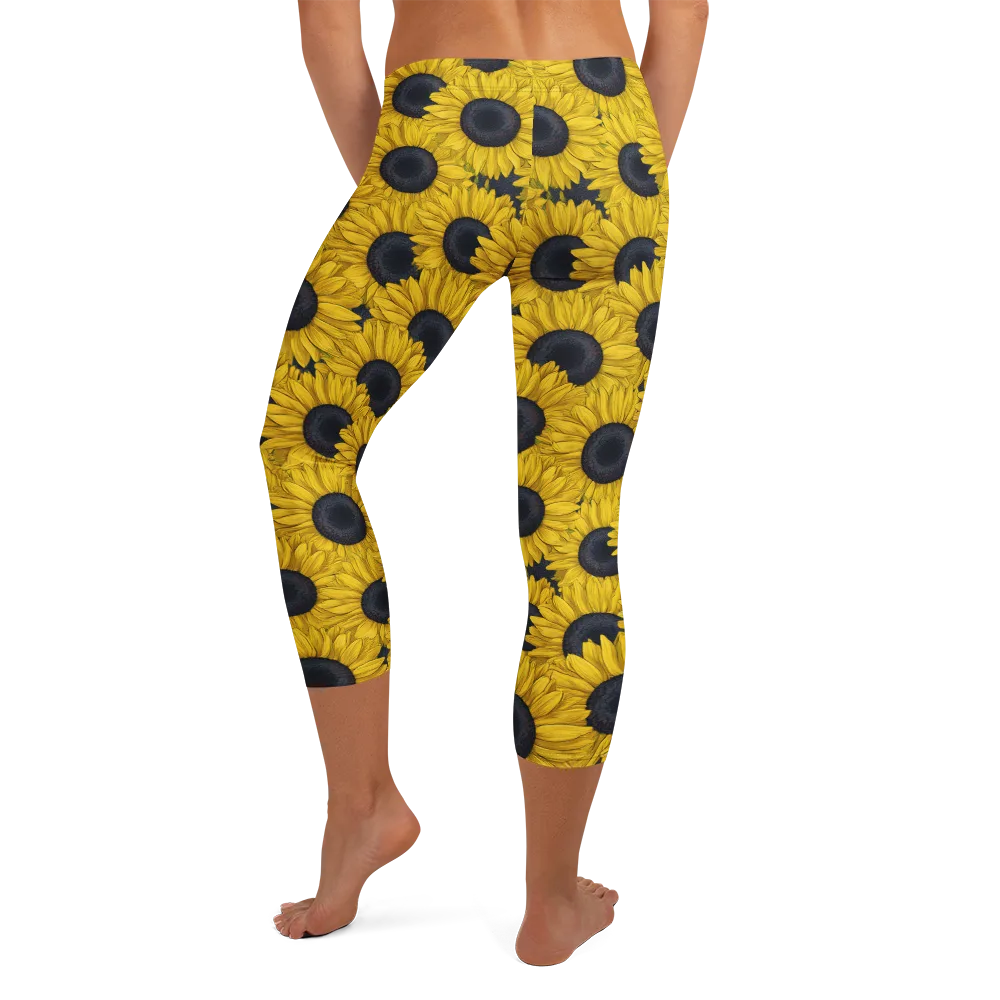 Sunflower Eclipse on Capri Leggings — Back