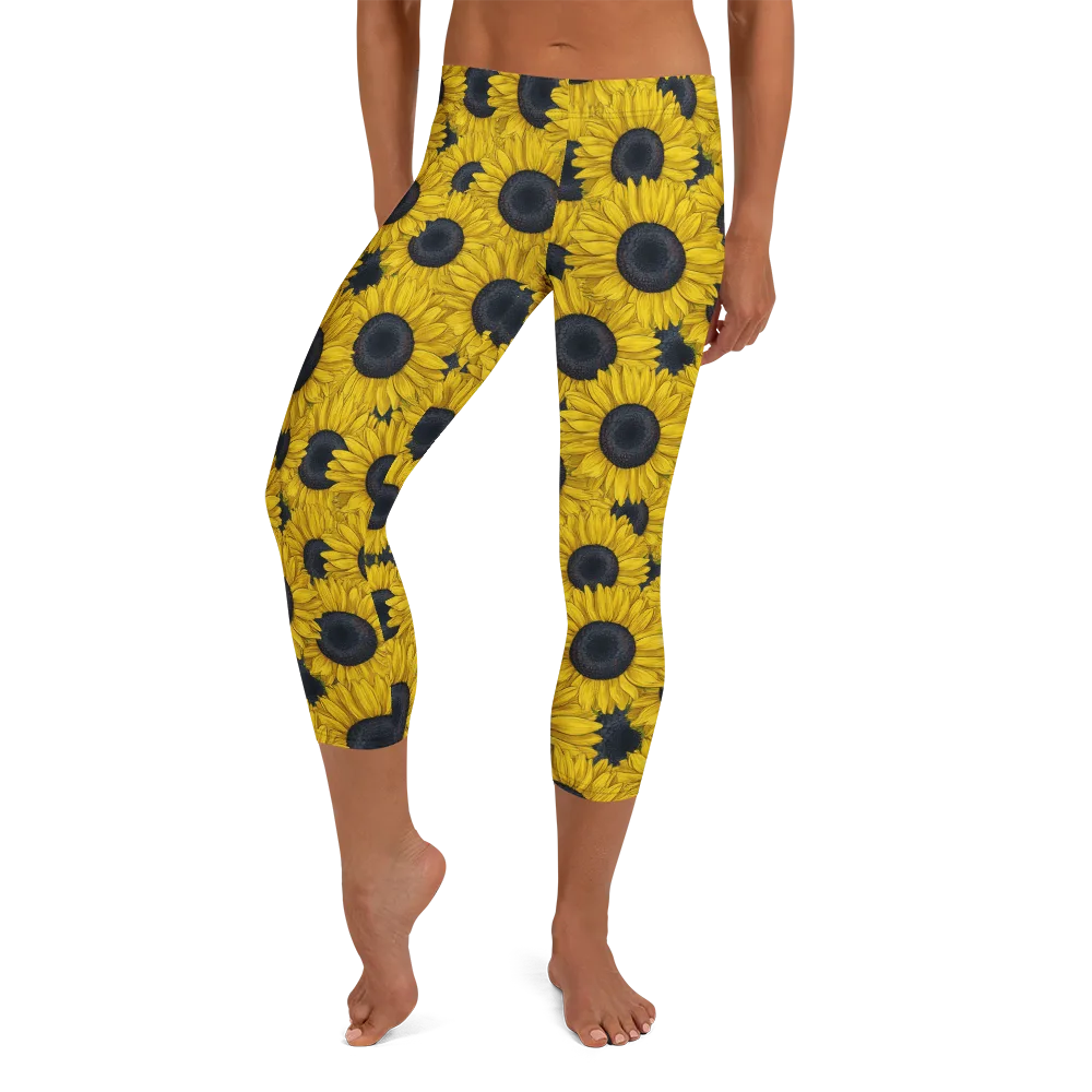 Sunflower Eclipse on Capri Leggings — Front