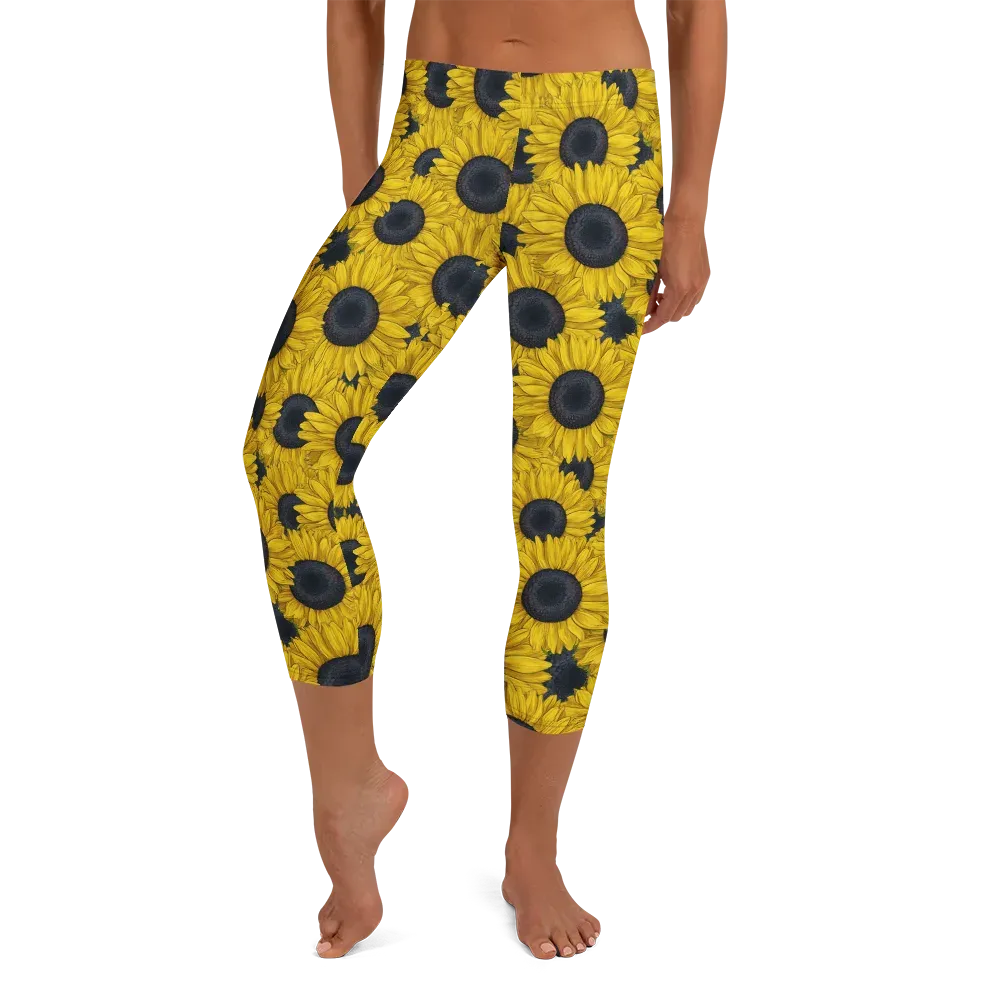 Sunflower Eclipse on Capri Leggings — Front