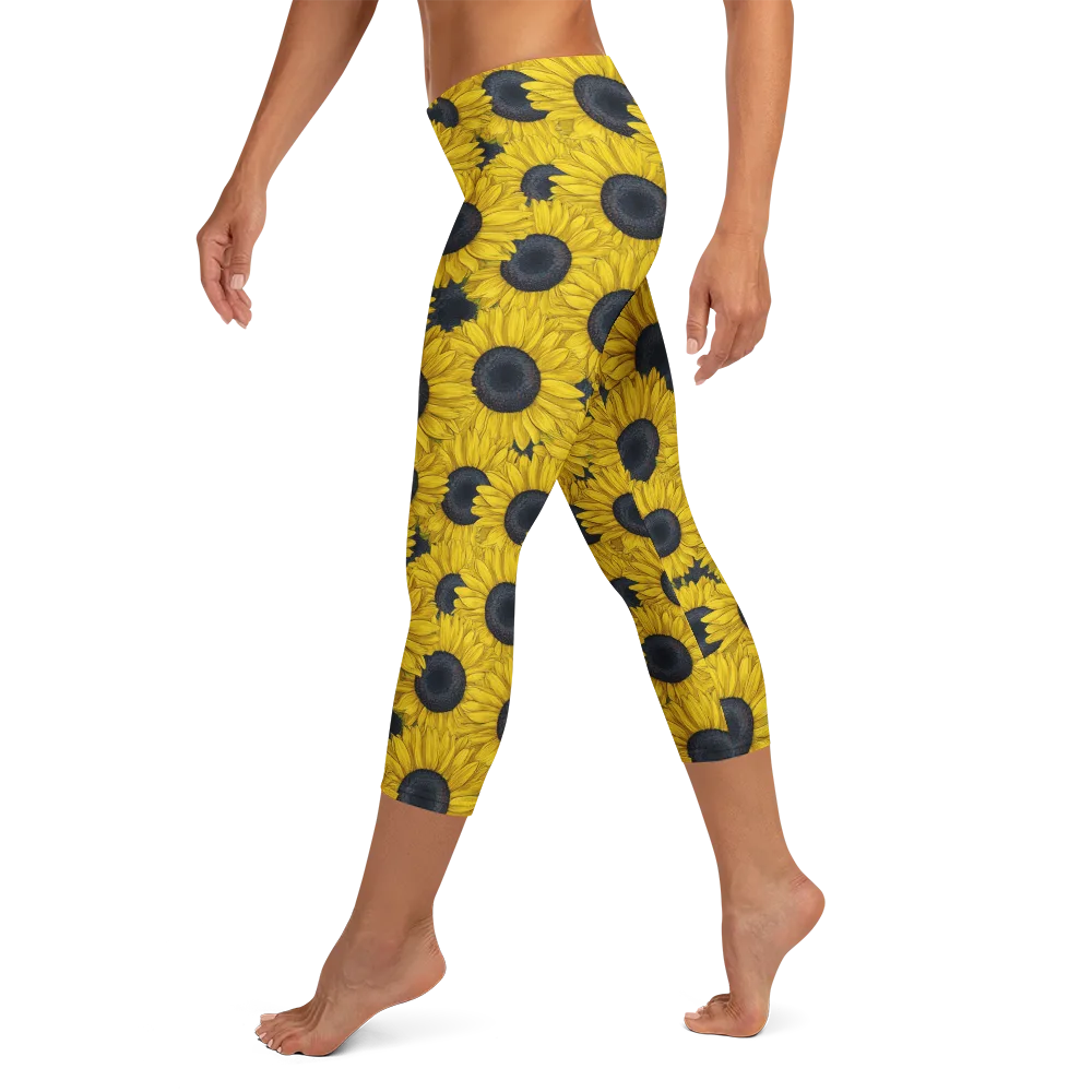Sunflower Eclipse on Capri Leggings — Left