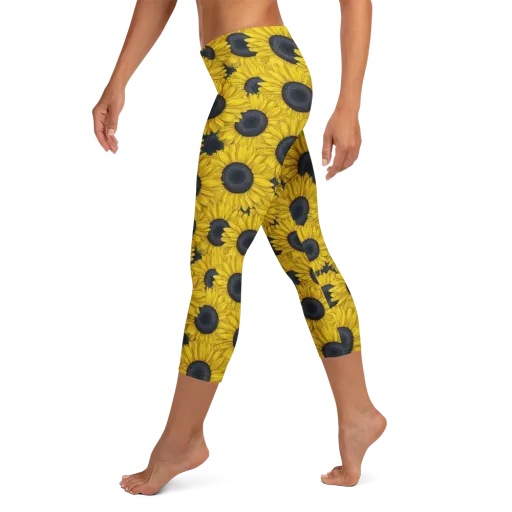 Sunflower Eclipse on a Capri Leggings