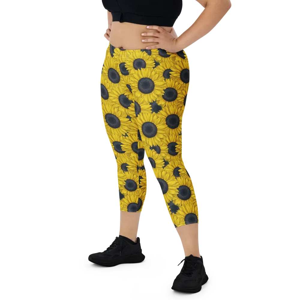 Sunflower Eclipse on Capri Leggings — Front