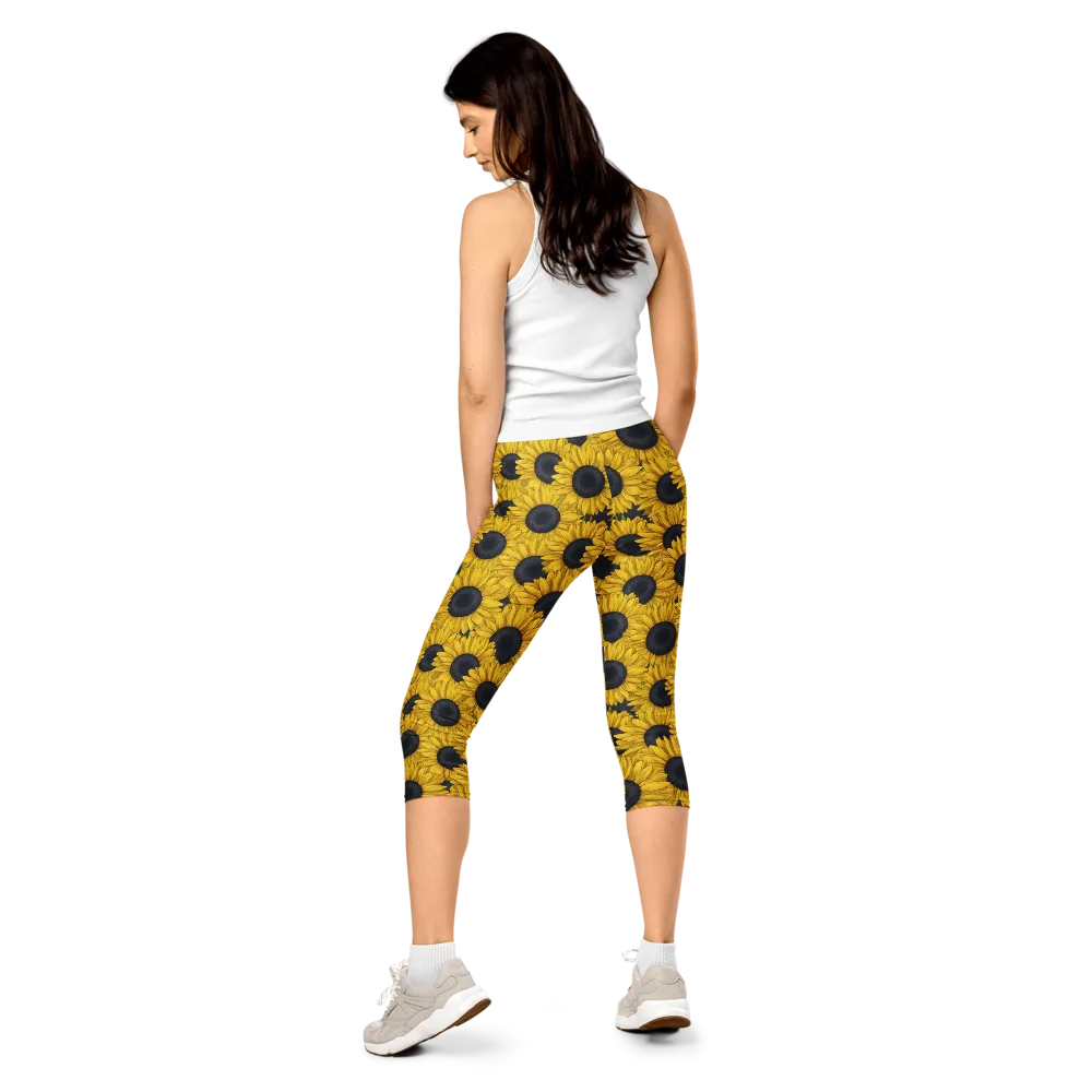 Sunflower Eclipse on Capri Leggings — Back