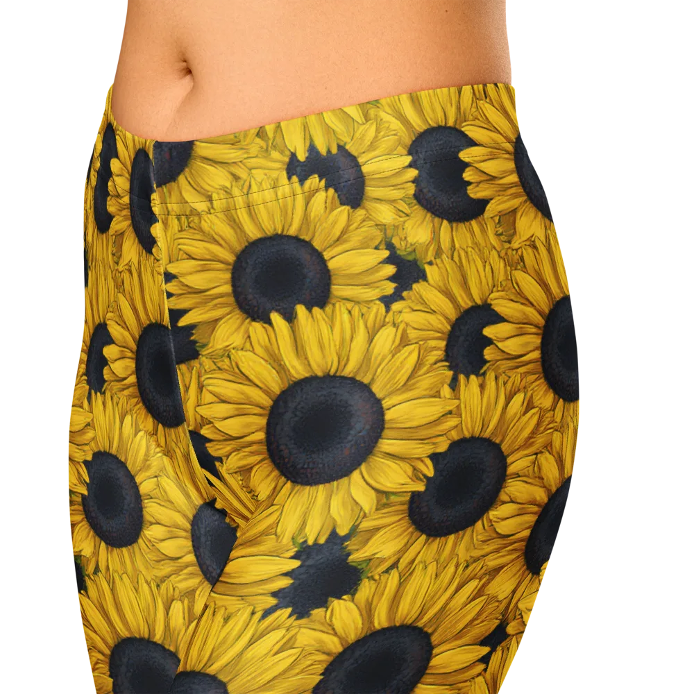 Sunflower Eclipse on Capri Leggings — Zoomed-in